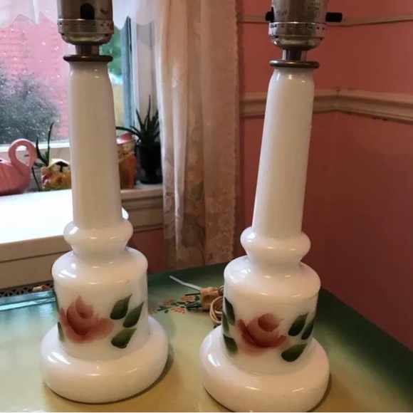 Other - Vintage Gay Fad Milk Glass Handpainted Lamps MCM ~ Set of 2 ~ Working Condition